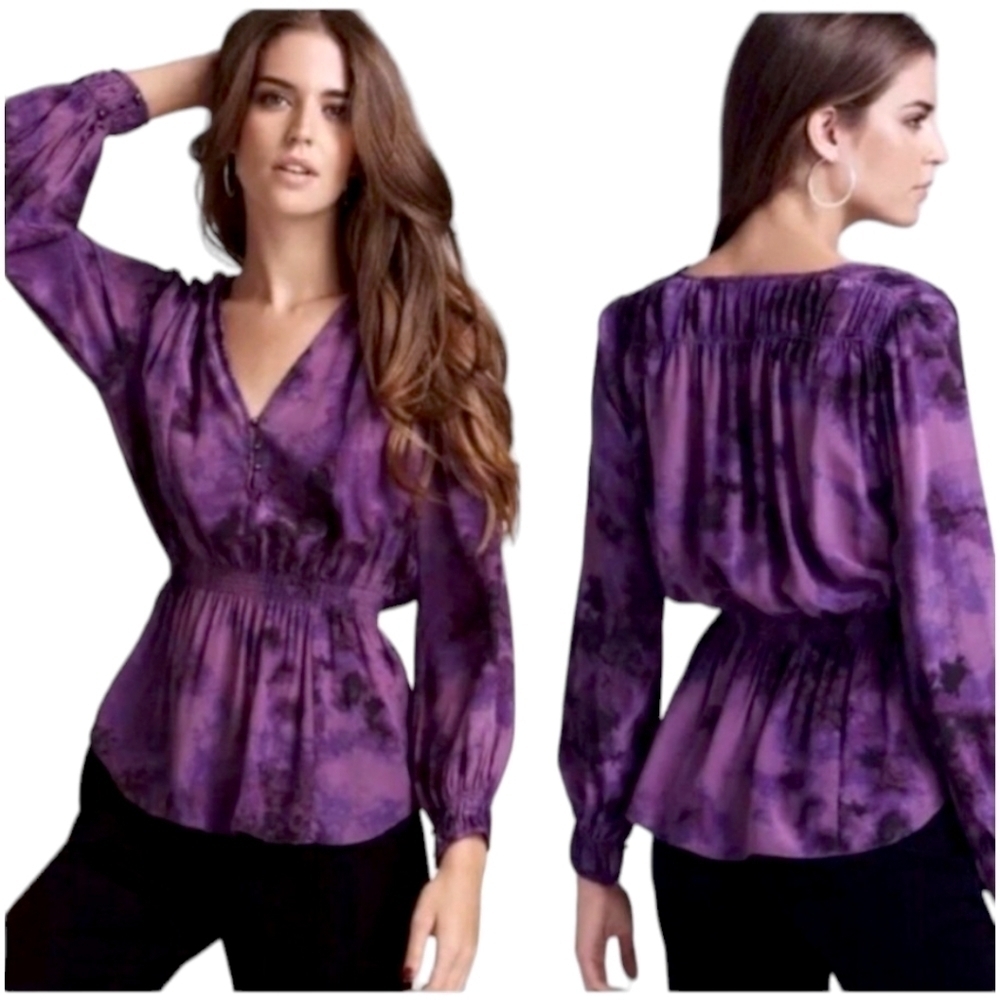 Rebecca Taylor Purple Tie Dye Silk Peasant Top